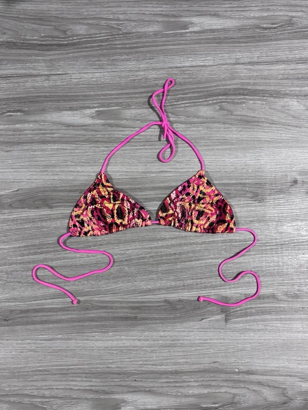 billabong pink and yellow snake print fully adjustable bikini top